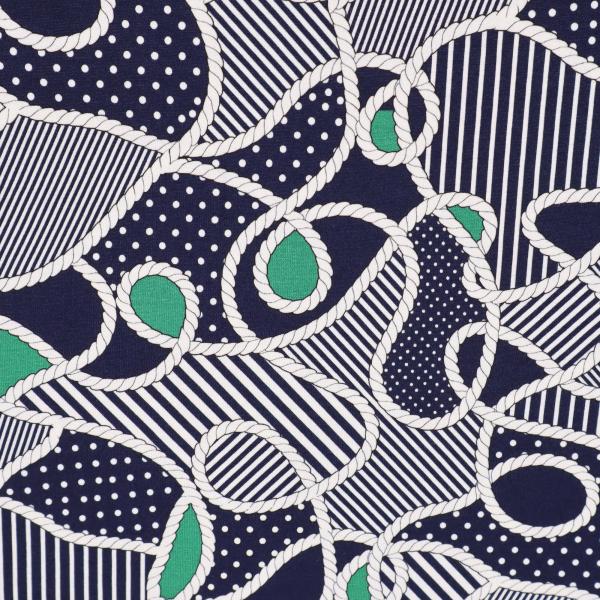 Fabric viscose jersey with nautical dots stripes cord design navy blue green white black dress fabric kids fabric