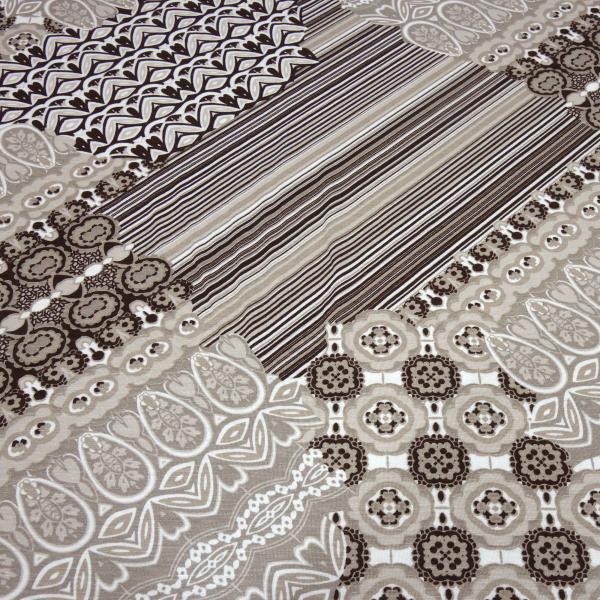 Viscose Jersey Fabric with Stripes & Borders - Brown, Beige, Taupe, Off-White - Dress Fabric