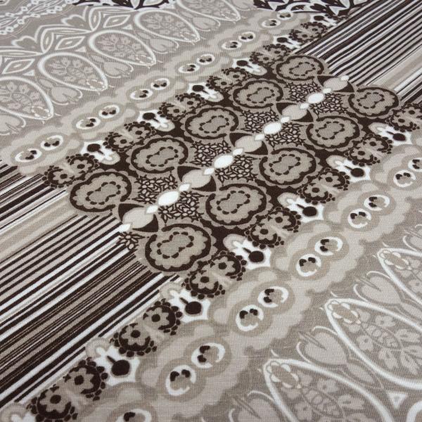Viscose Jersey Fabric with Stripes & Borders - Brown, Beige, Taupe, Off-White - Dress Fabric