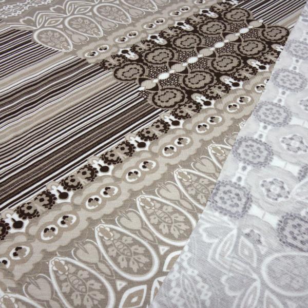 Viscose Jersey Fabric with Stripes & Borders - Brown, Beige, Taupe, Off-White - Dress Fabric