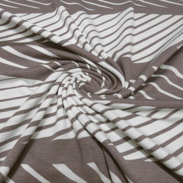 Viscose Jersey Fabric with Abstract Stripe Design, Brown, Ecru - Dress Fabric for Children