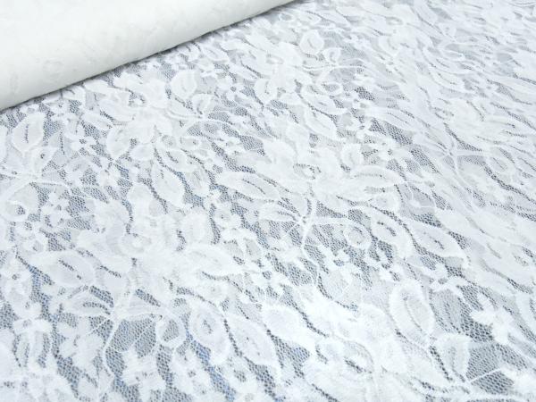 Stoff Stretch Spitze Spitzenstoff mit Blumenmuster cremeweiß off-white Kleiderstoff Hochzeitsstoff