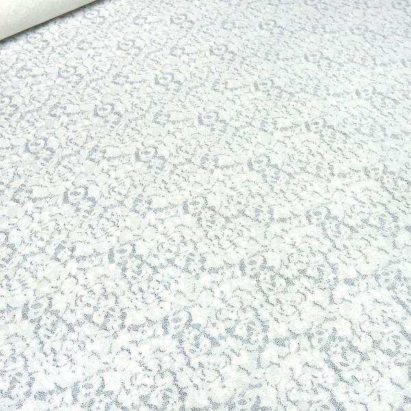 Stoff leichter Bi-Stretch Spitze Spitzenstoff mit Blumenmuster wollweiß off-white Kleiderstoff Hochzeitsstoff