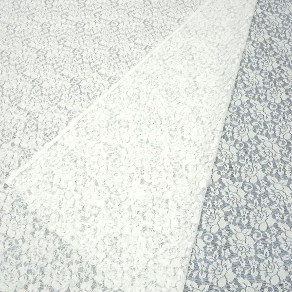 Stoff leichter Bi-Stretch Spitze Spitzenstoff mit Blumenmuster wollweiß off-white Kleiderstoff Hochzeitsstoff