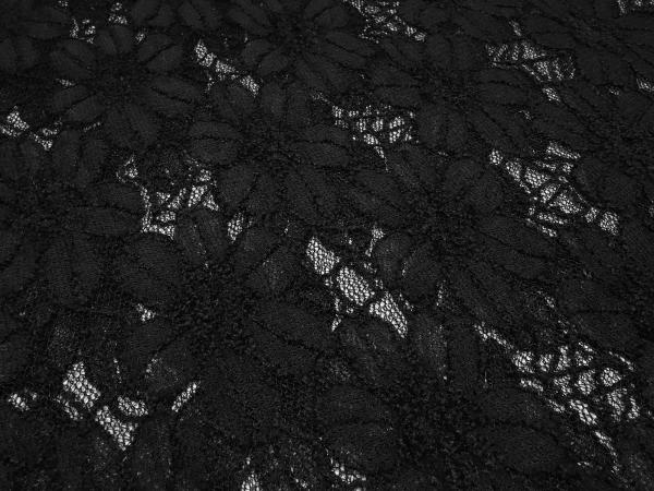 Stoff Spitze Spitzenstoff elastisch mit Blumenmuster schwarz Kleiderstoff Gothic