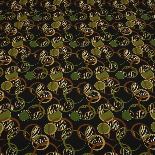 Fabric cotton jersey circles design black olive brown beige dress fabric