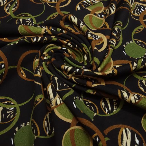 Fabric cotton jersey circles design black olive brown beige dress fabric