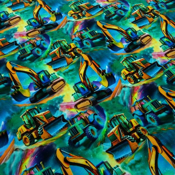 Stoff Baumwolle French Terry Sommersweatshirtstoff Bagger Radlager Design grün gelb smaragd bunt Kinderstoff Kleiderstoff