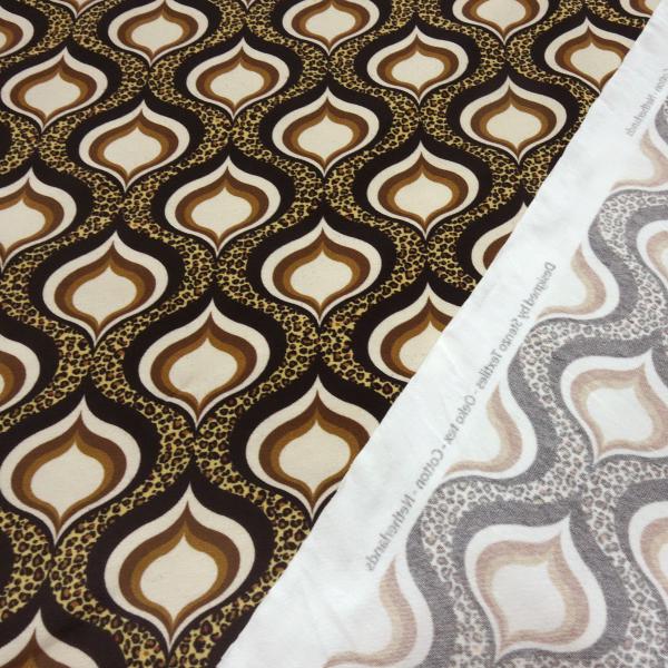 Stoff Baumwolle Jersey mit Leo Tierfellmuster Design Ornamente beige braun sand schwarz Kleiderstoff Kinderstoff