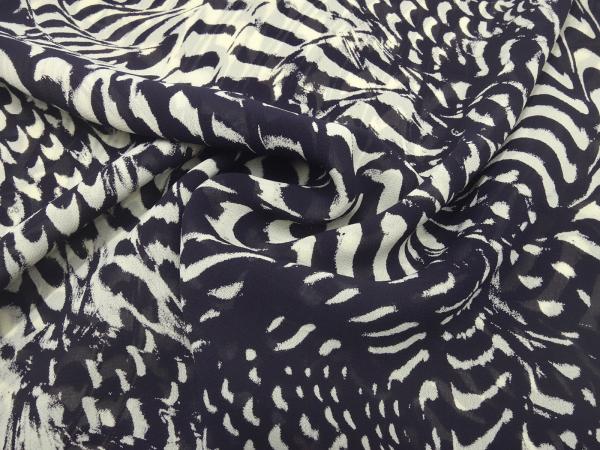 Fabric 100% viscose chiffon georgette with abstract geometric pattern design navy blue vanilla sand blouse fabric dress fabric