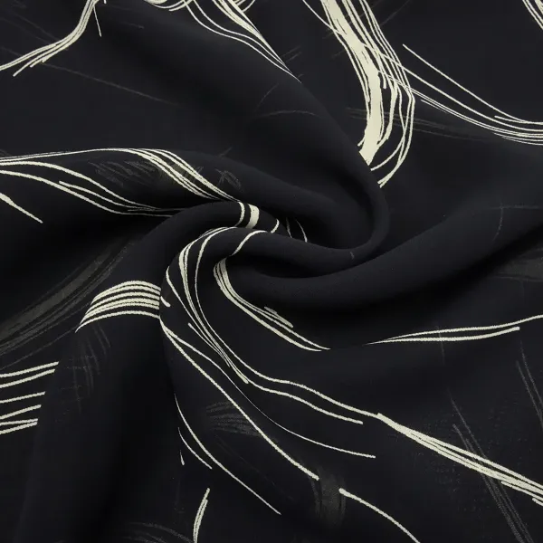 Fabric 100% viscose chiffon georgette with abstract circles geometric pattern design black vanilla-sand blouse fabric dress fabric