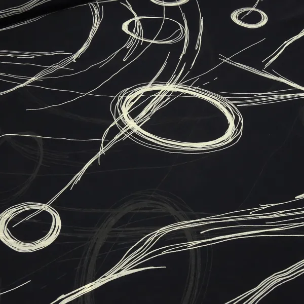 Fabric 100% viscose chiffon georgette with abstract circles geometric pattern design black vanilla-sand blouse fabric dress fabric
