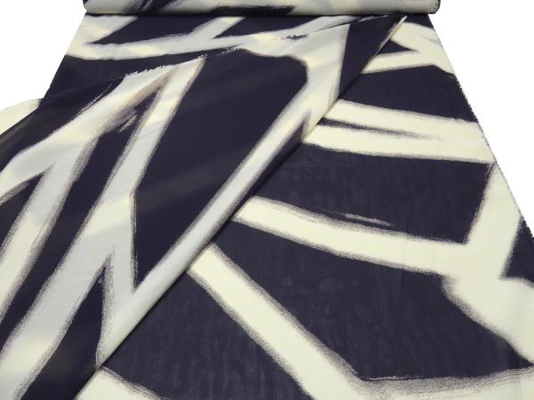Fabric 100% viscose chiffon georgette with abstract geometric pattern design navy blue vanilla sand blouse fabric dress fabric