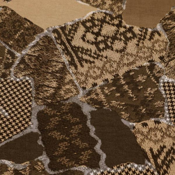 Stoff Viskose Jersey Patchwork Strickmuster braun beige camel grau Kleiderstoff