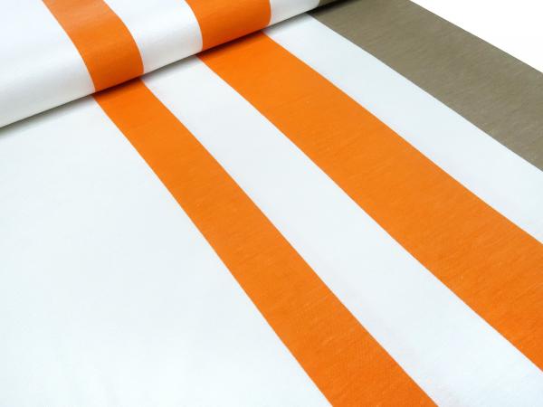 Stoff Viskose Jersey mit Bordendruck Blockstreifen orange taupé weiß Kleiderstoff