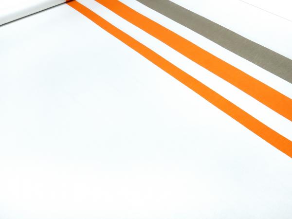Stoff Viskose Jersey mit Bordendruck Blockstreifen orange taupé weiß Kleiderstoff