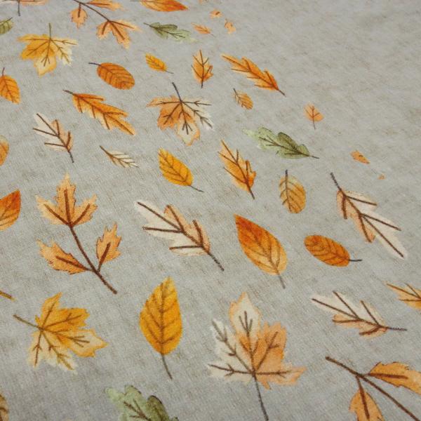 Stoff Baumwolle French Terry Panel 78 cm x 140 cm mit Herbst Hasen Fuchs Blätter Design beige orange braun khaki bunt Kinderstoff Kleiderstoff