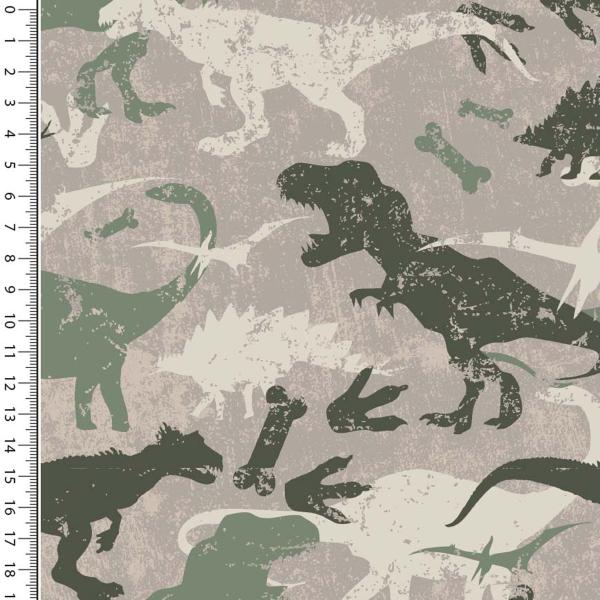 Fabric cotton sweatshirt fabric dinos dinosaur design taupé beige olive green children's fabric dress fabric