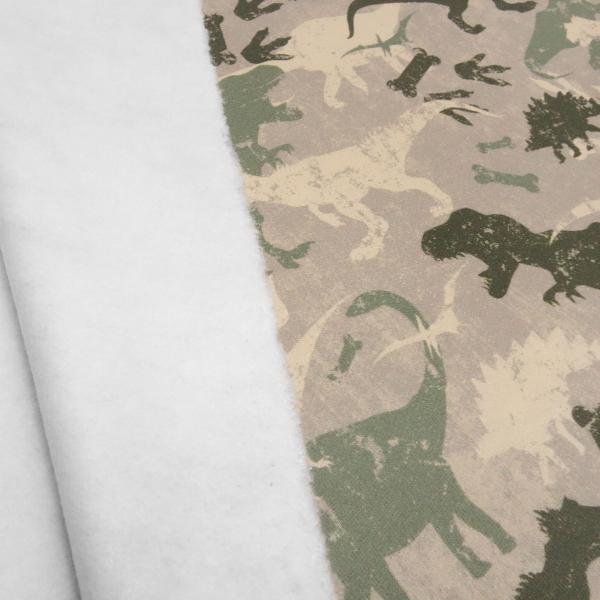 Fabric cotton sweatshirt fabric dinos dinosaur design taupé beige olive green children's fabric dress fabric