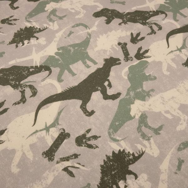 Fabric cotton sweatshirt fabric dinos dinosaur design taupé beige olive green children's fabric dress fabric