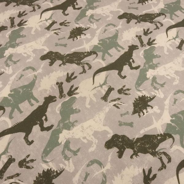 Fabric cotton sweatshirt fabric dinos dinosaur design taupé beige olive green children's fabric dress fabric