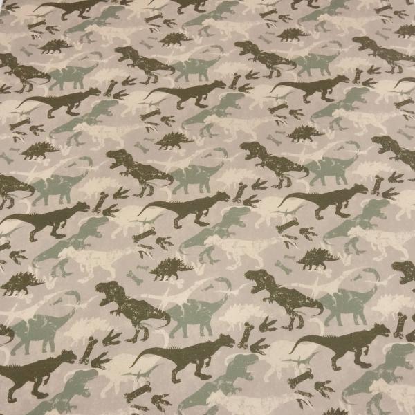 Fabric cotton sweatshirt fabric dinos dinosaur design taupé beige olive green children's fabric dress fabric