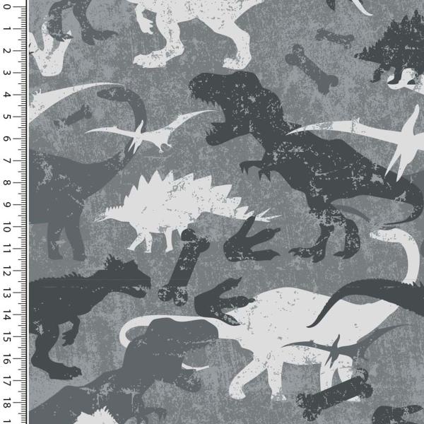 Stoff Baumwolle Sweatshirtstoff Dinos Dinosaurier Design grau weiß anthrazit Kinderstoff Kleiderstoff