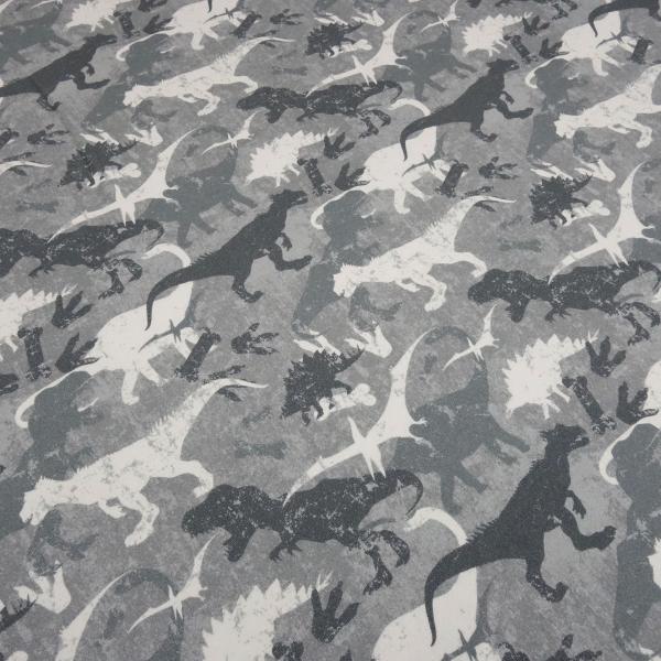 Stoff Baumwolle Sweatshirtstoff Dinos Dinosaurier Design grau weiß anthrazit Kinderstoff Kleiderstoff