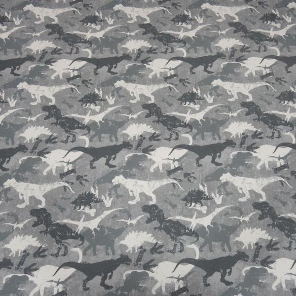 Stoff Baumwolle Sweatshirtstoff Dinos Dinosaurier Design grau weiß anthrazit Kinderstoff Kleiderstoff