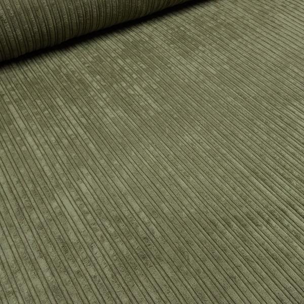 Stoff Cord mit Faux Fellabseite khaki oliv Breitcord Jackenstoff Mantelstoff