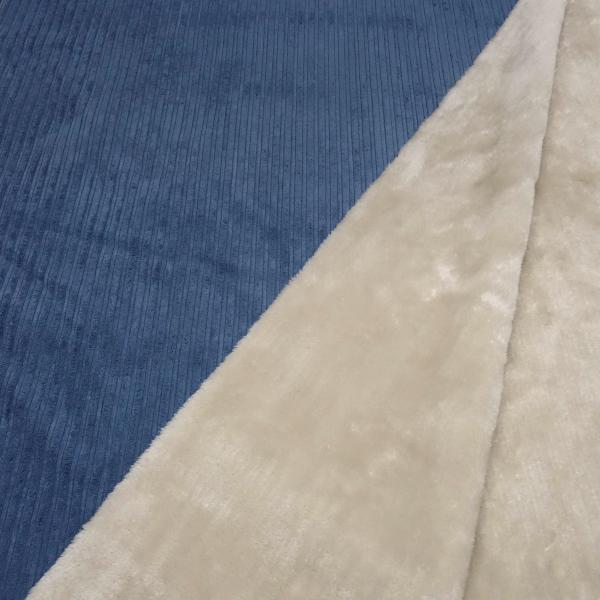 Stoff Cord mit Faux Fellabseite jeans blau Breitcord Jackenstoff Mantelstoff