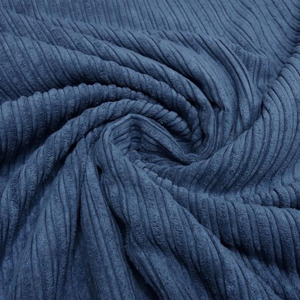 Stoff Cord mit Faux Fellabseite jeans blau Breitcord Jackenstoff Mantelstoff
