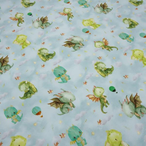 Fabric cotton french terry sweatshirt fabric summer sweat cute dragons green blue colorful dress fabric children's fabric