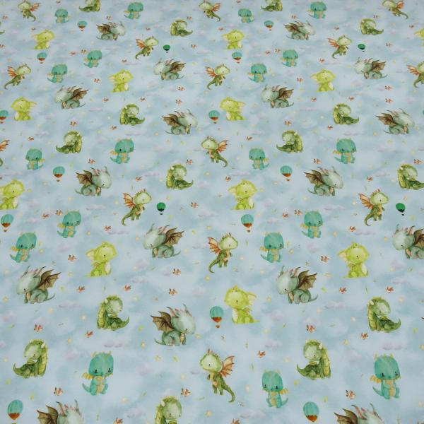 Fabric cotton french terry sweatshirt fabric summer sweat cute dragons green blue colorful dress fabric children's fabric
