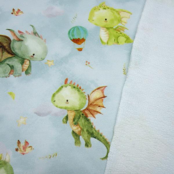 Fabric cotton french terry sweatshirt fabric summer sweat cute dragons green blue colorful dress fabric children's fabric