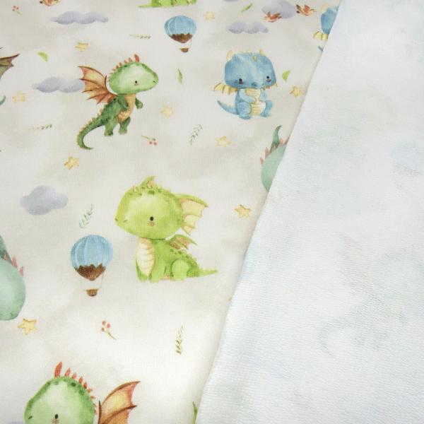Stoff Baumwolle French Terry Sweatshirtstoff Sommersweat süße Drachen beige grün blau bunt Kleiderstoff Kinderstoff