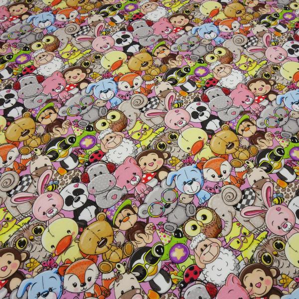 Stoff Baumwolle French Terry Sweatshirtstoff Crazy Animals Tiere multicolor bunt Kleiderstoff Kinderstoff