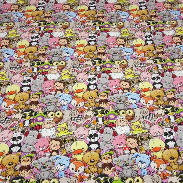 Stoff Baumwolle French Terry Sweatshirtstoff Crazy Animals Tiere multicolor bunt Kleiderstoff Kinderstoff