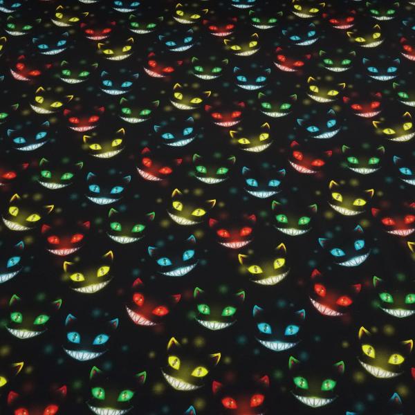 Fabric cotton jersey Ghost Cats Grinsekataze design black red turquoise yellow green children's fabric dress fabric