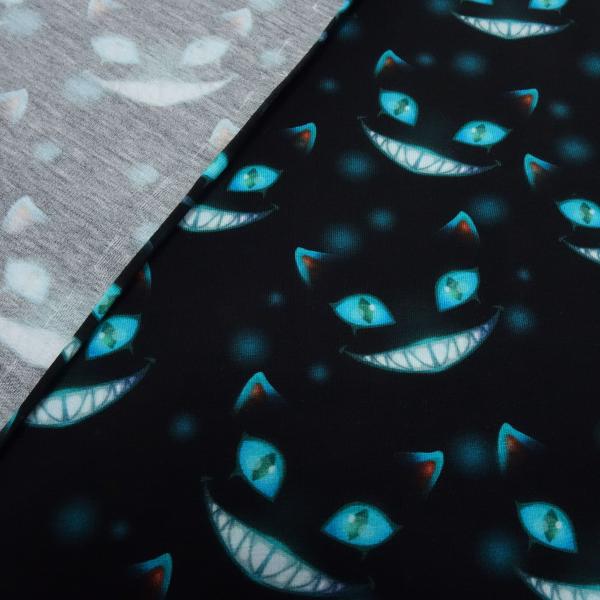 Fabric cotton jersey Ghost Cats Grinsekataze design black turquoise white colorful children's fabric dress fabric