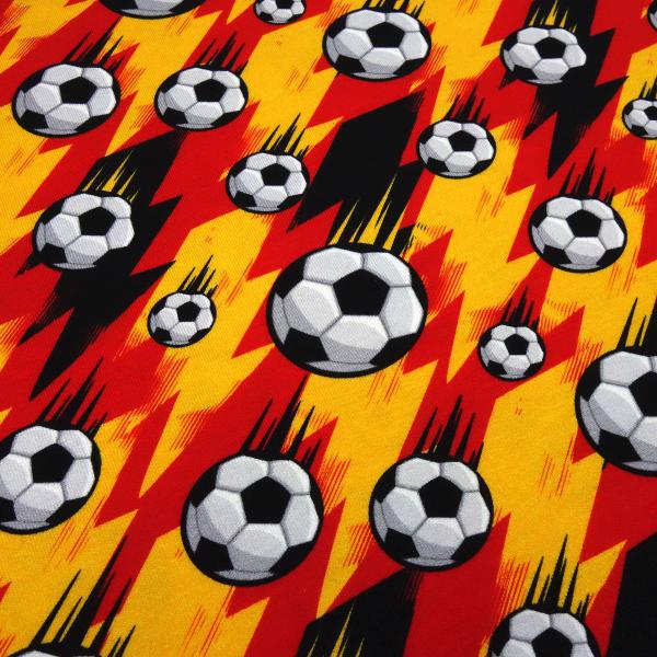 Fabric cotton jersey football soccer design black red gold white children's fabric dress fabric