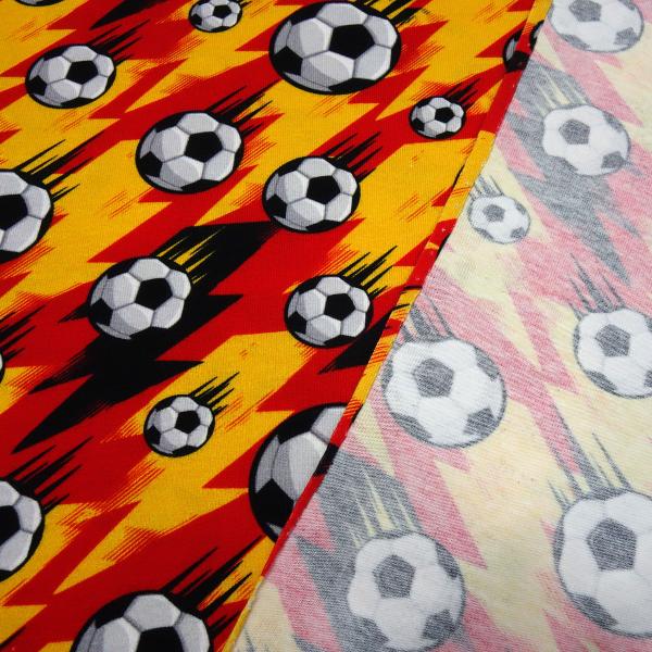Fabric cotton jersey football soccer design black red gold white children's fabric dress fabric