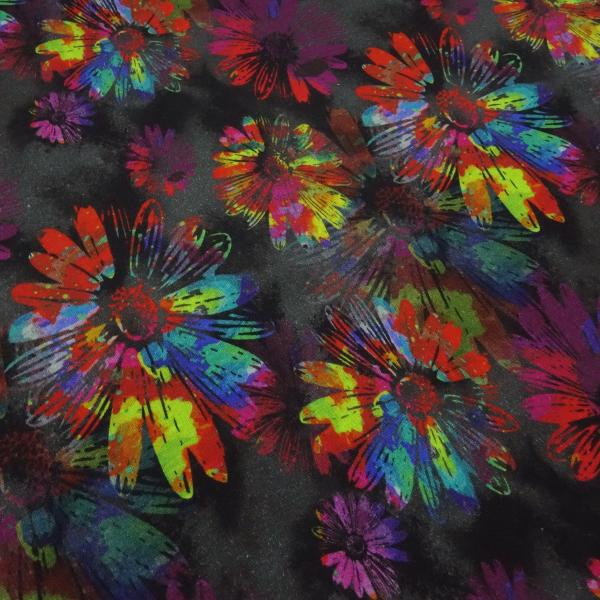 Fabric sweatshirt fabric alpine fleece offside flowers blossoms design grey black multicolor colorful children's fabric dress fabric