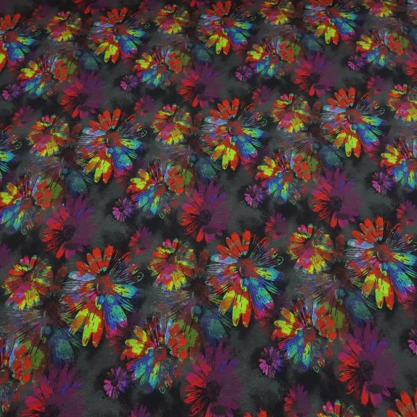 Fabric sweatshirt fabric alpine fleece offside flowers blossoms design grey black multicolor colorful children's fabric dress fabric