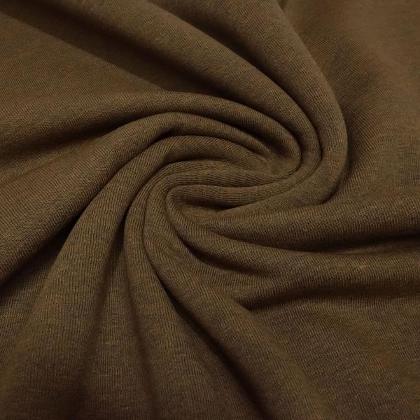 Sweatshirt fabric with a soft, brushed back, solid chocolate brown. Ideal for dresses, hoodies, and children's clothing