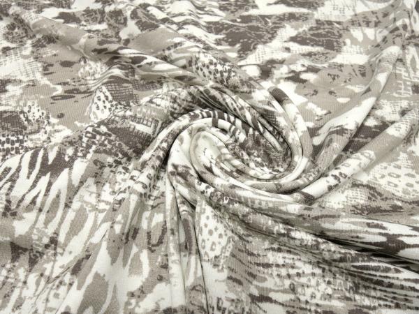 Fabric viscose jersey with abstract pattern mix design wool white taupé brown dress fabric