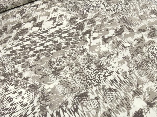 Fabric viscose jersey with abstract pattern mix design wool white taupé brown dress fabric