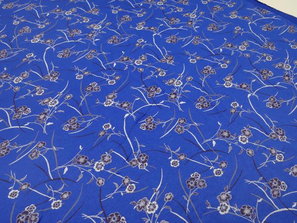 Fabric remnant 21 cm x 155 cm viscose jersey floral design royal blue brown gray white dress fabric
