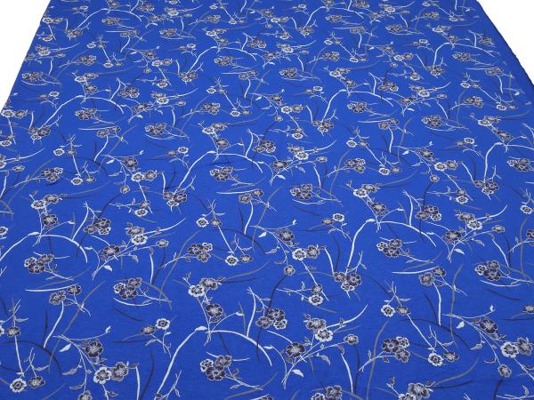 Fabric remnant 21 cm x 155 cm viscose jersey floral design royal blue brown gray white dress fabric