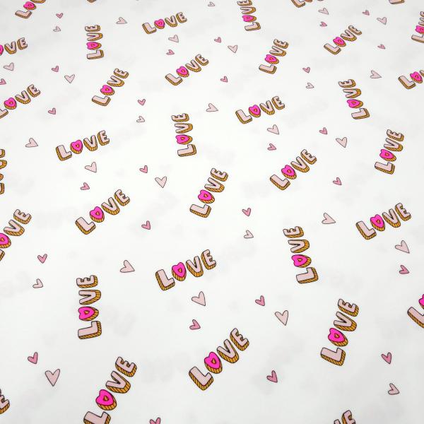 Fabric cotton jersey neon love hearts design white pink neon pink colorful dress fabric children's fabric